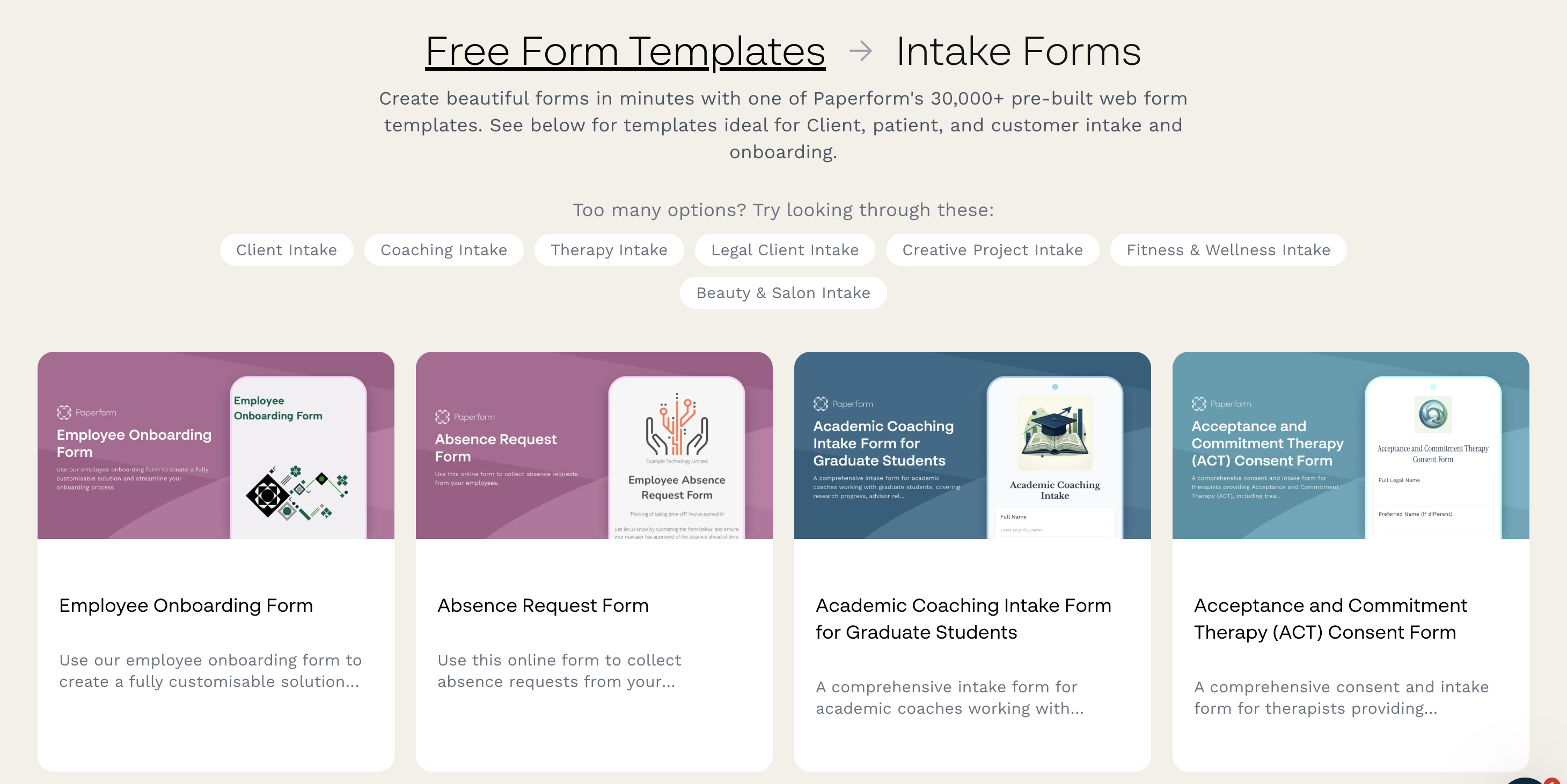 Choose from Paperform’s 30,000 free form templates to build your intake form