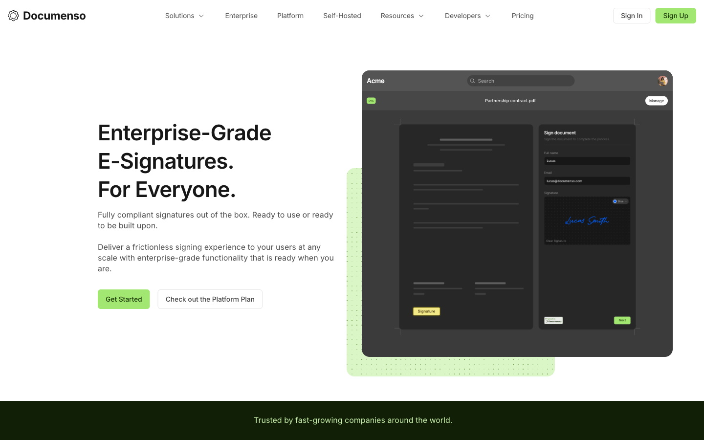 Documenso homepage — the open source DocuSign alternative