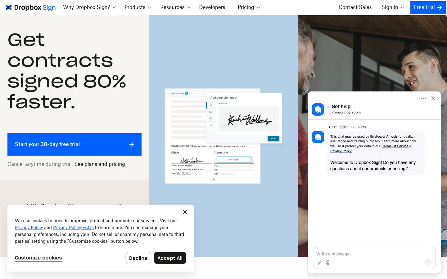 Dropbox Sign homepage