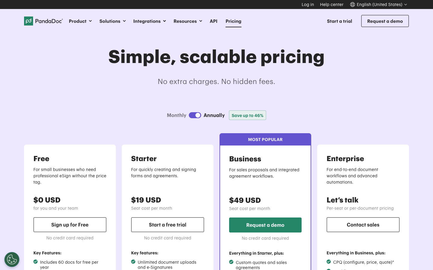 PandaDoc pricing page, July 2026