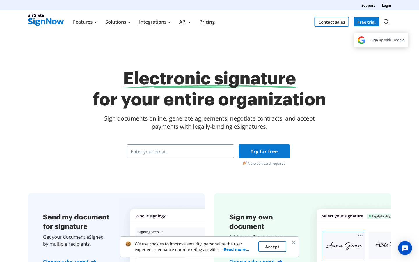SignNow homepage